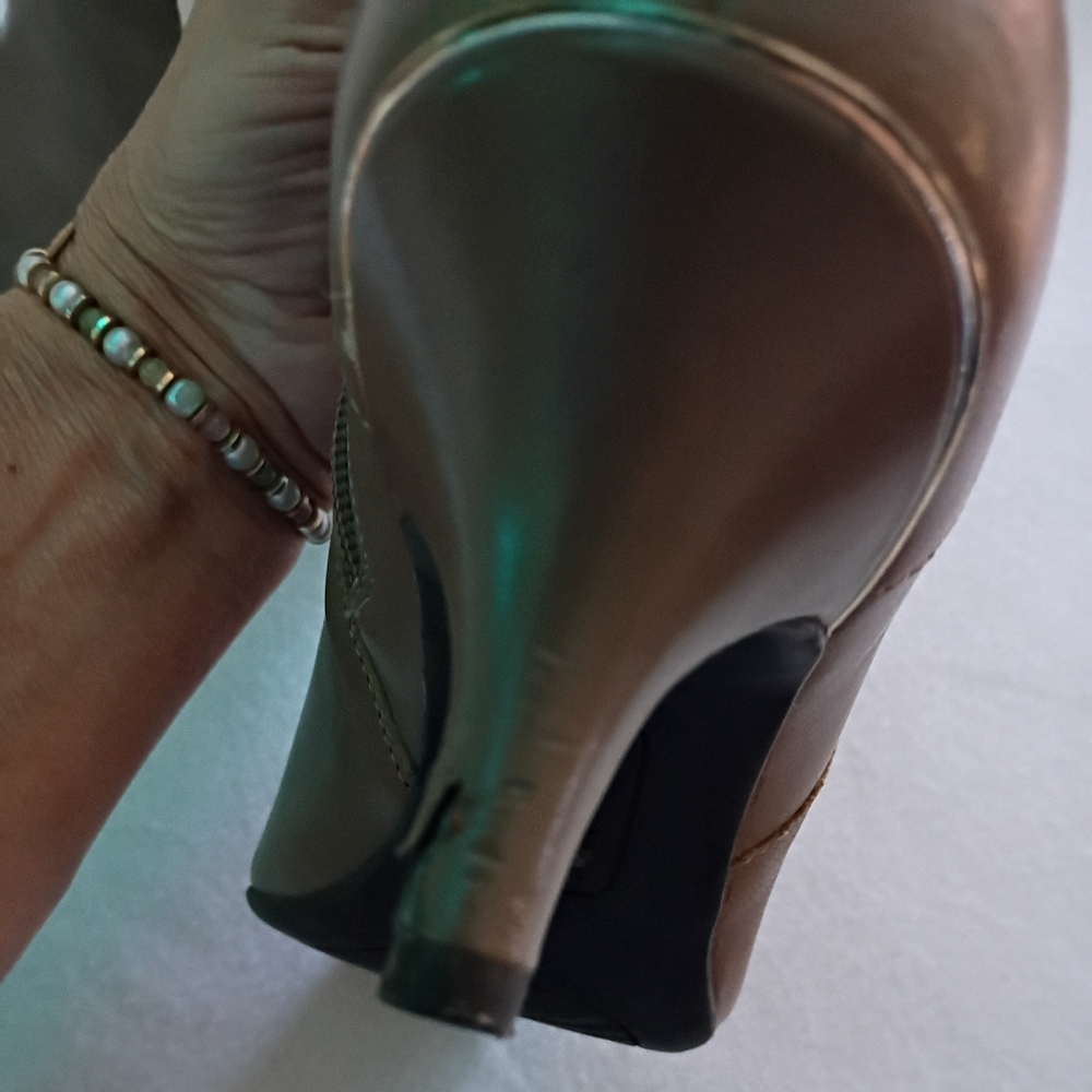 Anne Klein Brown Leather Ankle Booties with Gold Buckle - Picture 11 of 11